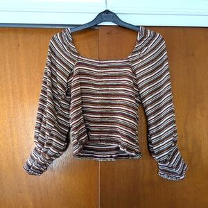 Anthropologie Womens Brown Stripe Stretch Crop Top Boho Size Small